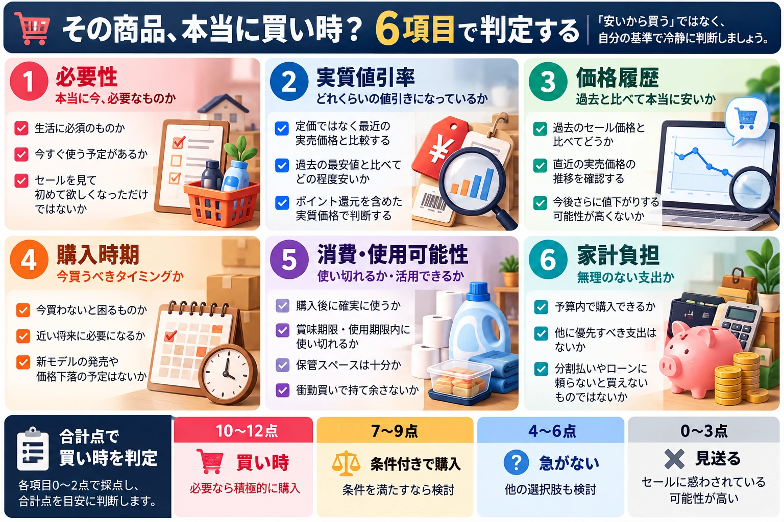 ブラックフライデーの買い時を6項目で判定する要約図