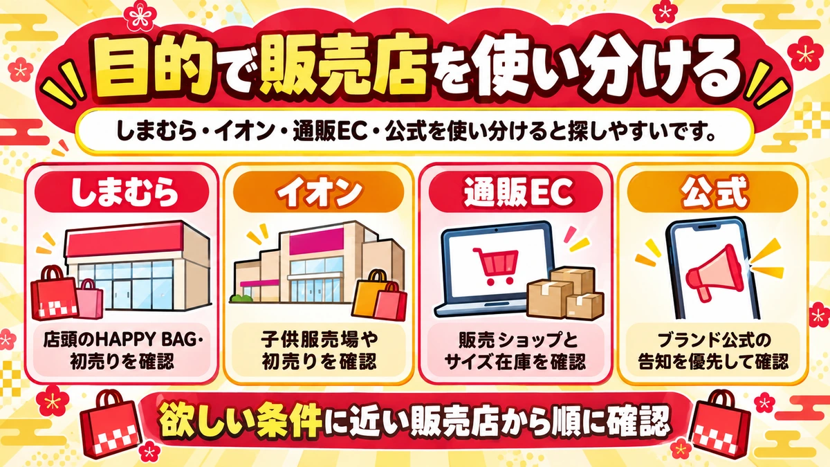 ポケモンの子供服福袋を量販店・通販・公式から探す販売先の図